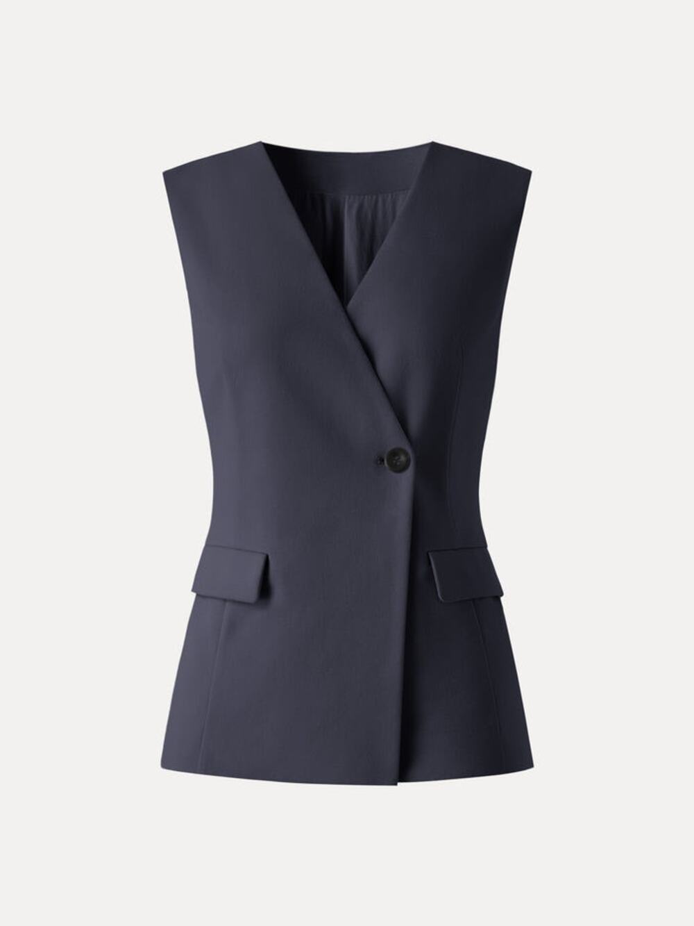 NWT OGL Midnight Navy Summer V-Neck Office Staple Waistcoat Pockets Long Line XS